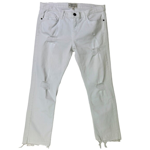 Current Elliott Cropped Straight Sugar Destroy White Jeans Released Hem Denim 29 - Picture 2 of 15